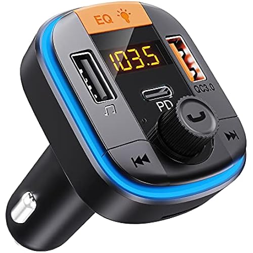 Bluetooth 5.0 Adapter PD20W+QC3.0, Bluetooth fm Transmitter for car
