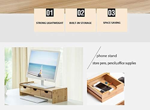 Monitor Stand Riser Desk Organizer-Bamboo 2 Tier Laptop Stand with Drawers, Adjustable Desktop Storage Organizer for TV,Computer, Printer, Cellphone-Use in Office,Home/Reduce Neck &Eye Strain(Basic)