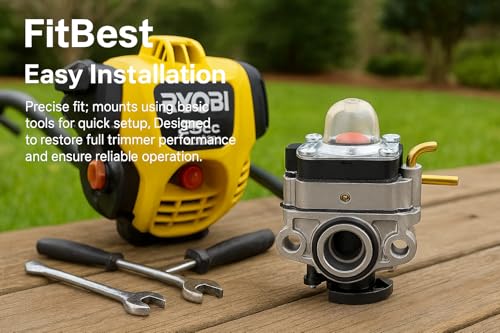FitBest Carburetor Kit for Ryobi RY251PH RY252CS RY253SS RY254BC 25cc 2-Cycle String Trimmers MTD 753-06258A – Includes Fuel Filter, Fuel Line, Spark Plug – Ideal for Brush Cutters, and Cultivators