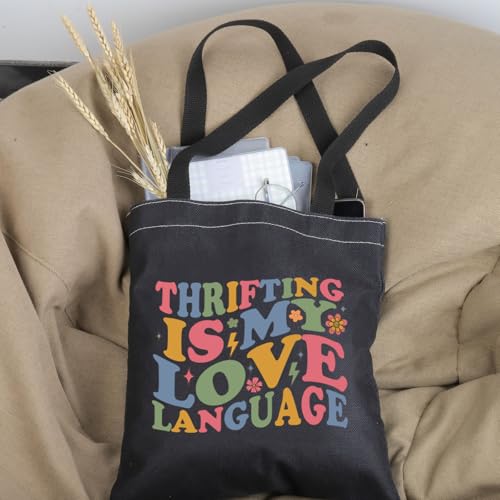 PWHAOO Thrift Lover Gift Thrifting Is My Love Language Tote Bag Thrifting Day Handbag Retro Shopper Gift Thrifter Merch4