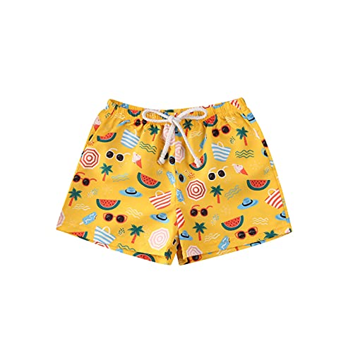 Infant Toddler Baby Boy Hawaiian Beach Shorts Swim Trunks Cartoon Animal Little Boys Board Shorts Swimwear (B-Yellow seasides, 6-12 Months)