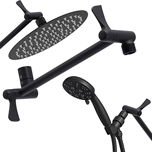 Shower Head Extension Arm By Nuodan - 11" Solid Brass Shower Arm With Universal Connection To Showerheads - Easily Adjustable The Height And Angle Of The Rain Or Handheld Shower Heads (Black) #TOP3