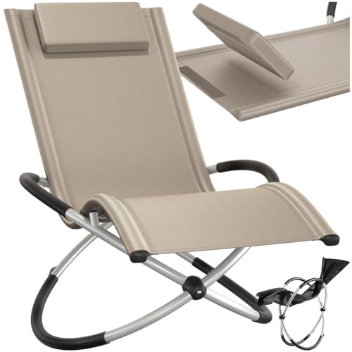 tectake® Outdoor Schaukelstuhl klappbar, Liegestuhl wetterfest, Relaxliege, belastbar bis 150kg, ergonomischer Relaxsessel, Möbel für Garten, Balkon, Sauna, Terrasse (beige)