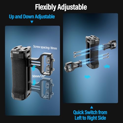 Image of SIRUI Side Handle with Locating Mount for ARRI and Dual 1 /4 inch Screw Mount Optional, Lightweight Camera Handgrip with Cold Shoe, Multiple Threads, Up and Down Adjustable Side Grip, AM-SHS(Pack of 1)