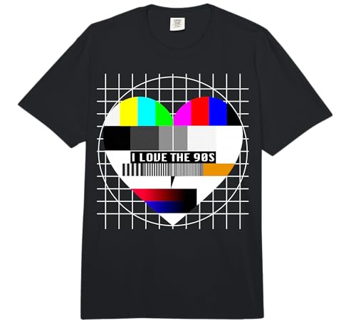 90s Party TV Test Pattern Heart I Love The 90s Costume Comfort Colors Adult Heavyweight T-Shirt