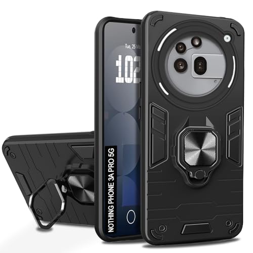 Image of AESTMO Nothing Phone 3A Pro 5G Back Case Cover | Tough Armor Bumper | Ring Holder & Kickstand in-Built | 360 Degree Protection Cover for Nothing Phone 3A Pro 5G (Black)