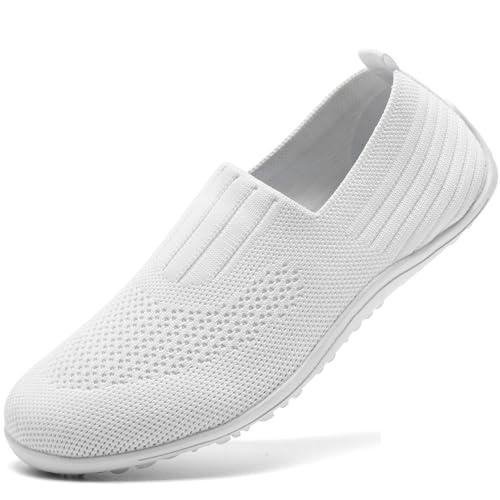 Top 10 Best Barefoot Slip on Shoes for Ultimate Comfort 13 YOSFDC White Tennis Shoes Women Barefoot Shoes Slip on Running Walking Trail Minimalist Zero Drop Sneakers Loafer Low Flats for Women Zapatos para Mujer White Size 8.5