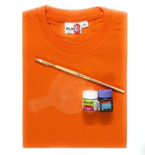 Image of T-Shirt with Fabric Paints, Paint Brush and Stencils Combo