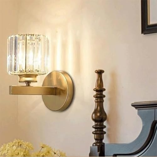 Apliques de Pared de Cristal E27 Lámpara Interior Cuadrado Dorado Luz Cálida 7
