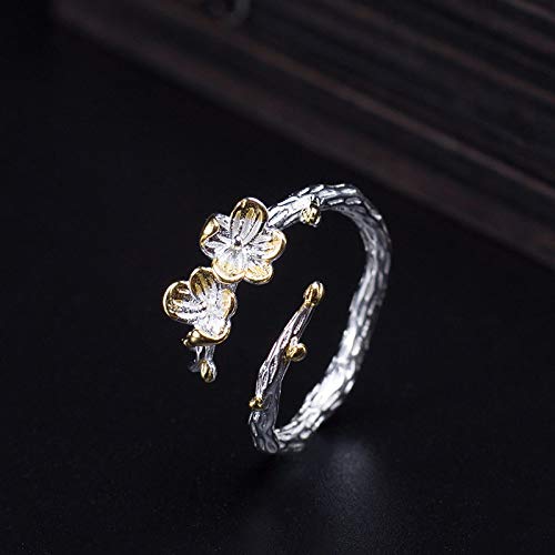 Bague S925 réglable motif fleur de prune idée cadeau élégant