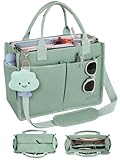 BESBESME Canvas Tote Bag for Women with Zipper & Compartments– Large Multi-Pocket Work & College Crossbody Shoulder Bag, Detachable Strap, Laptop Purse for Teachers, Nurses, Travel, Church, Green M