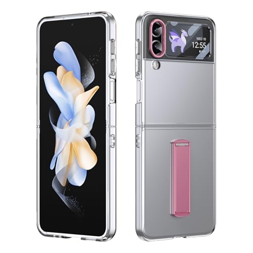 Coque antichoc Galaxy Z Flip 4 avec protecteur d'écran, étui rabat transparent rose mince
