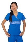Reina 1704 Y-Neckline Plaid Mock wrap top and Elastic Drawstring Cargo Pants Scrub Set (Royal, L Petite)