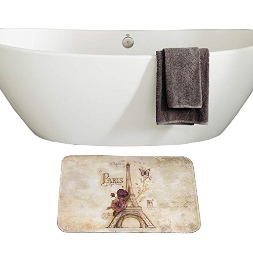 Amagical 3 Piece Vintage Paris Brown Eiffel Tower Bathroom Mat Set Purple Flower Butterfly Bath Mat Contour Mat Toilet Cover #TOP1