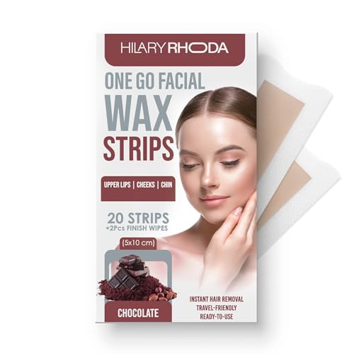 Image of Hilary Rhoda One Go Facial Wax Strips | Ready-To-Use Facial Wax Strips | Face, Cheek, Upper Lip & Chin Facial Wax | Painless Hair Removal | With 2 Finish Wipes | 20 Strips (Chocolate - Shade 04)