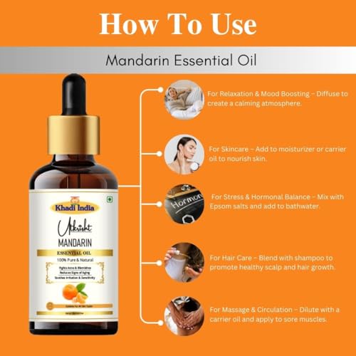 Image of Khadi Mandarin Essential Oil 15ml | Pure and Natural | For Skin, Face, Hair, Relaxation, Massage, Aromatherapy | Suitable for All Skin Types | Easy to Blend with Carrier Oils | Men & Women