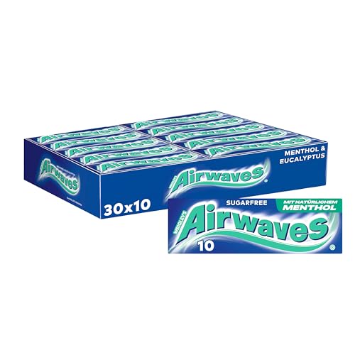 Airwaves Kaugummi Zuckerfrei Menthol Eukalyptus Gum 30 x 10 Dragees Großpackung Chewing Gum Mit Natürlichem Menthol Kaugummi ohne Zucker mit Minz Frische (300 Dragees)