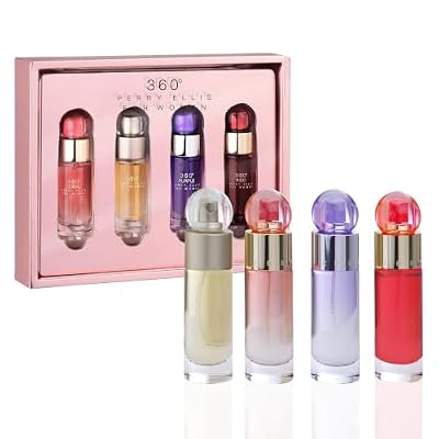 Perry Ellis 360° for Women 4-Piece Gift Set, 360° Women, Coral, Purple, Red | Perfume Gift Set, .25 Fl Oz EDP Travel Sprays, Eau de Parfum, Luxury Women's Fragrance Set