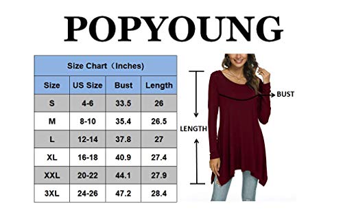 Popyoung Womens Fall Long Sleeve Asymmetrical Hem Loose Tunic Tops Flowy Casual Blouses Shirt L, Black #TOP3