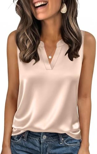 Zeagoo Damen Satin Tank Top V-Ausschnitt Seidentop Sommer Ärmellose Tanktop | Elegant Cami Camisole Lässige Satinbluse S-XXL