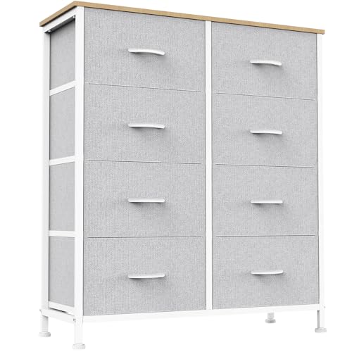 Sweetcrispy 8 Drawer Fabric Dresser for Bedroom, Tall Dresser, Light Grey