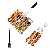 Grill Basket Stainless Steel with Portable Removable Handle BBQ Grilling Basket for Steak Burger Fish Meat Shrimp Vegetables Grill Vegetable Basket Dishwasher Safe（grilling accessories）
