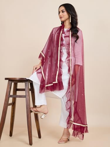 Women’s Net Embellished Dupatta Chunni | 2.25 Mtrs | Lightweight Poly Net Intricate Detailing for Festive Wear3