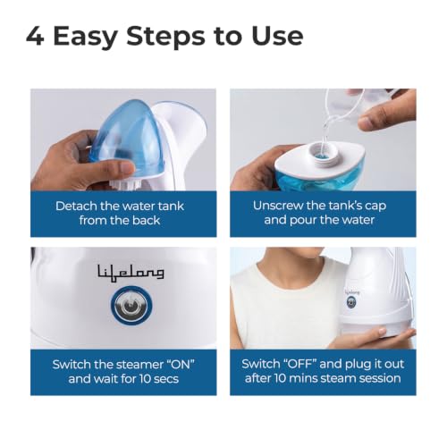 Image of Lifelong Steamer & Vaporizer for Cough, Cold & Facial | Nano-Ionic Portable Face Steamer for Facial, Steam Inhaler for Sinus & Vaporizer Machine for Adults & Kids | Fast Mist in 10sec, 100ml Capacity