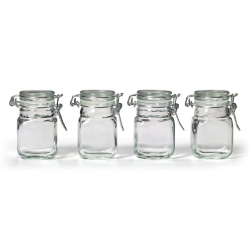 Kamenstein Square Glass Jar with Hinge Glass Lid, 4 Piece Set