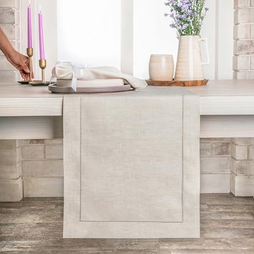 D'Moksha Homes Linen Light Natural Table Runner 72 Inches Long - ...