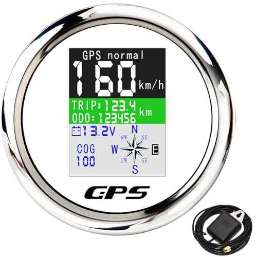 85mm (3-3/8") Marine GPS-Tacho mit Odometer, Wasserdicht – Inkl. GPS-Antenne & Digital-TFT-Display (MPH/Knoten/km/h) für Auto, Boot, 9-32V