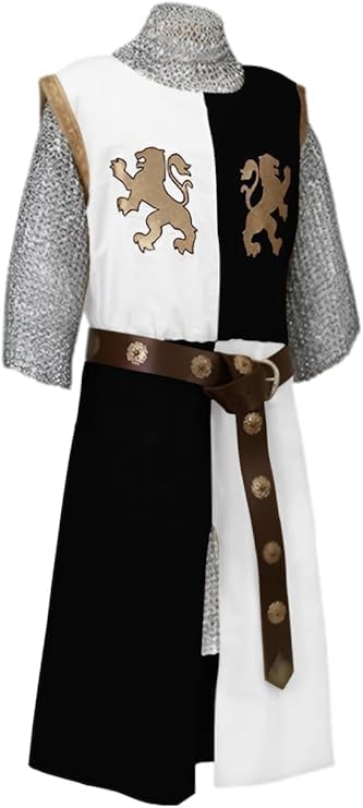 Medieval Kinght Viking V-Neck Tabard Basic Middle Age Embroidery Surcoat Tunic Sleevess Warrior Cosplay Costumes(S-6XL) (White/Black, Small)