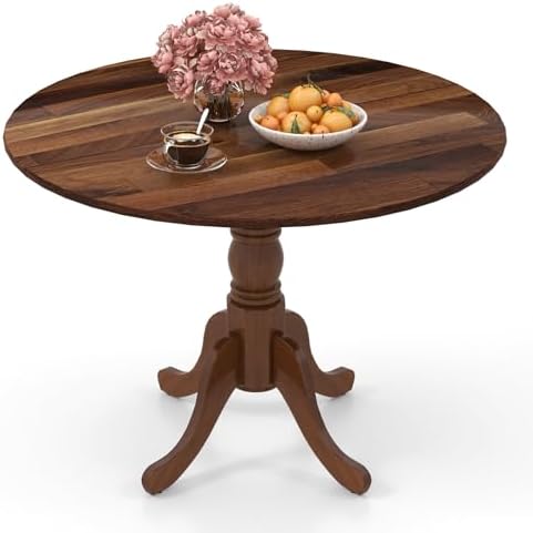 GOFLAME 40” Round Dining Table for 4 People, Wooden Kitchen Table with Curved Trestle Legs, Large Dinner Table for Kitchen, Dining Room, Living Room, Restaurant, Walnut