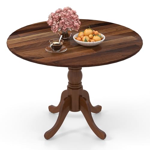GOFLAME 40” Round Dining Table for 4 People, Wooden Kitchen Table with Curved Trestle Legs, Large Dinner Table for Kitchen, Dining Room, Living Room, Restaurant, Walnut
