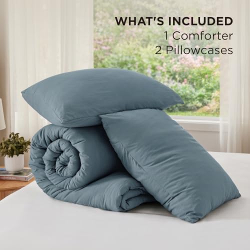 Image of Bedsure Super King Plus Comforter Set, Slate Blue Soft Prewashed Bedding for All Seasons, 3 Pieces GentleSoft Bed Set, 1 Lightweight Comforter (128 inchx120 inch) and 2 Pillowcases (20 inchx36 inch)