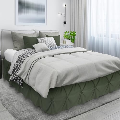 Image of Nestl Olive Green Bed Skirt Full Size, Pinch Pleat Full Bed Skirt, 14 inch Inch Drop Full Bedskirt Hotel Quality Olive Green Bed Skirts Premium Microfiber Bedskirt for Full Bed, Olive Green Full Bed Skirt