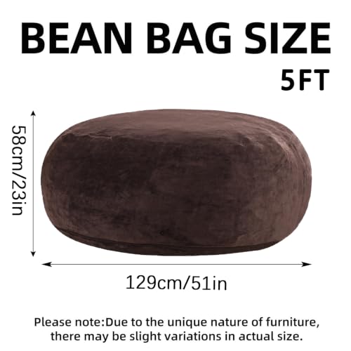 Image of 5FT,Big Bean Bag Chairs for Adults,Bean Bag with Filler Included,Memory Foam Bean Bag,Giant beanbag,Suitable for Reading Chairs in Living Room, Bedroom and Dormitory. (Brown, 5 Foot)