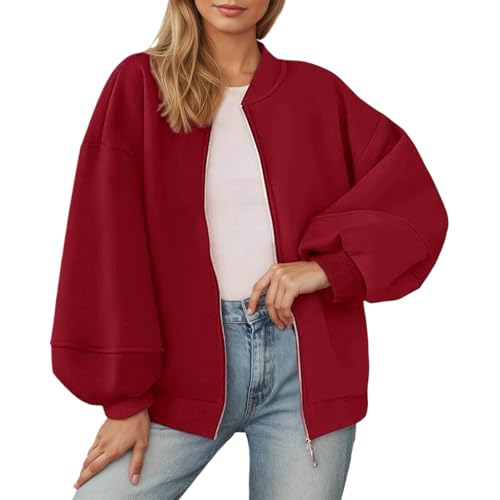 Image of Sports Bomber Jacket with Pockets Transition Lightweight Jacket, red, S