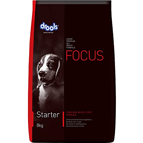 Drools Focus Starter Super Premium Dog Food, Taurine for Healthy Heart, Healthy Skin and Beautiful Coat, Suitable for All Breed Sizes, allergen-Free - (8 Kg/282 Ounce)