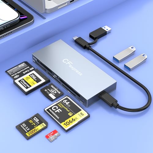 Lector de tarjetas 8 en 1 CFexpress tipo B con USB Gen 3.2 10 Gbps Multi CF-Express Lector CFexpress tipo B/CF/XD/MS/TF/SD, adaptador CFexpress lector de tarjetas para Windows/Mac/Linux/Android