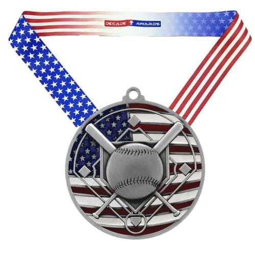 Decade Awards Patriotic Gold Baseball Medal - 1st Place Baseball Medal with Stars and Stripes Neck Ribbon (2.75 Inch Wide) - Thumbnail 5