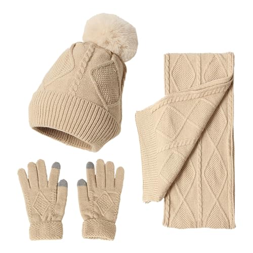 Mössa och halsduk set för kvinnor skidåkning accessoarer kvinnor och män höst vinter varm söt ullhatt halsduk handskar tre vinter snö stickad mössa skärm vantar halsdukar set turbaner för kvinnor,