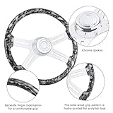 QYMOPAY 18" Solid Wood Skulls hydro-printed Truck Steering Wheel 4-Spoke Chrome Plated Aluminum Steering Wheel for Semi-Trailers,Trucks for Kenworth, Peterbilt, Volvo, Freightliner - Image 3