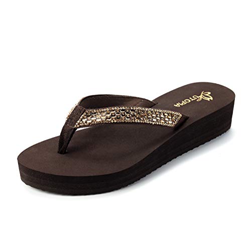 Nova Utopia Women's Casual Summer Flip-Flop Wedge Sandals, NF Utopia Women's NFLS18 Brown 9