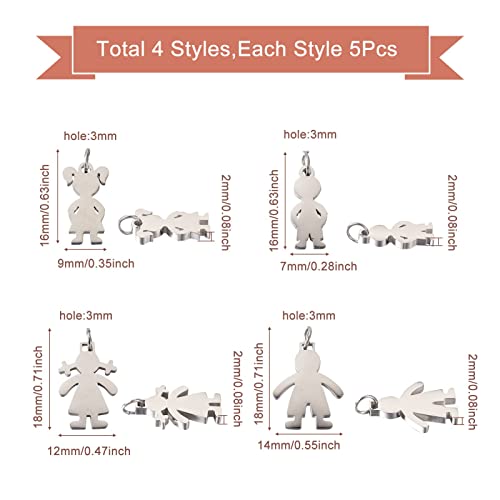Pandahall 20Pcs Stainless Steel Boys And Girls Pendants Human Kids Charms 4 Styles For Dangle Bracelet Necklace Choker Diy Jewelry Making #TOP4
