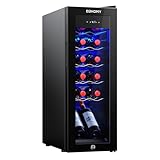 EUHOMY 12 Bottle Compressor Wine Cooler Refrigerator with Lock, Freestanding Mini Wine Fridge with Digital Temperature Control, Wine Refrigerator with Glass Door For Red White Wine, Champagne, Black