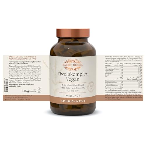 Eiweißkomplex Vegan I Eiweißpulver Tabletten Ohne Laktose (344 Stk) Erbsenprotein Hanfprotein Vitalstoffe Pflanzliches Protein Metabol BCAA Muskelaufbau Eiweiss naturbelassen BÄRBEL DREXEL®