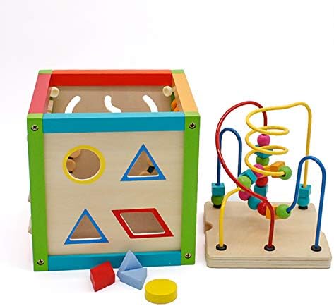 Miniatura 6 de OIUT Cubo de actividades con laberinto de cuentas, cubo de actividades 5 en 1 para bebé, incluye clasificador de formas, cuentas de conteo de ábaco,