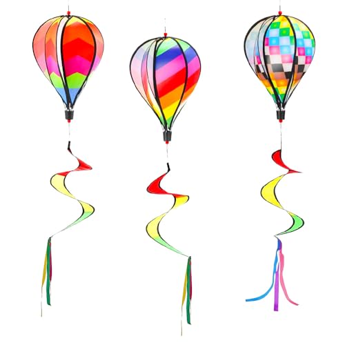 Udbrud Heißluftballon Wind Spinner, 3pcs Windspiele für Draußen Hängend HeißLuftballon Deko Regenbogen Twister Heißluftballon Windspiel für Outdoor Garten Hof Rasen Dekoration