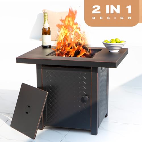 32'' Propane Fire Pit,50000 BTU Gas Firepit Table with 2 Drink Holders, Lid & Lava Rock,Outdoor Fire Pit Table for Dining or Party,Propane Firepits for Outside,Patio,Yard - Image 5
